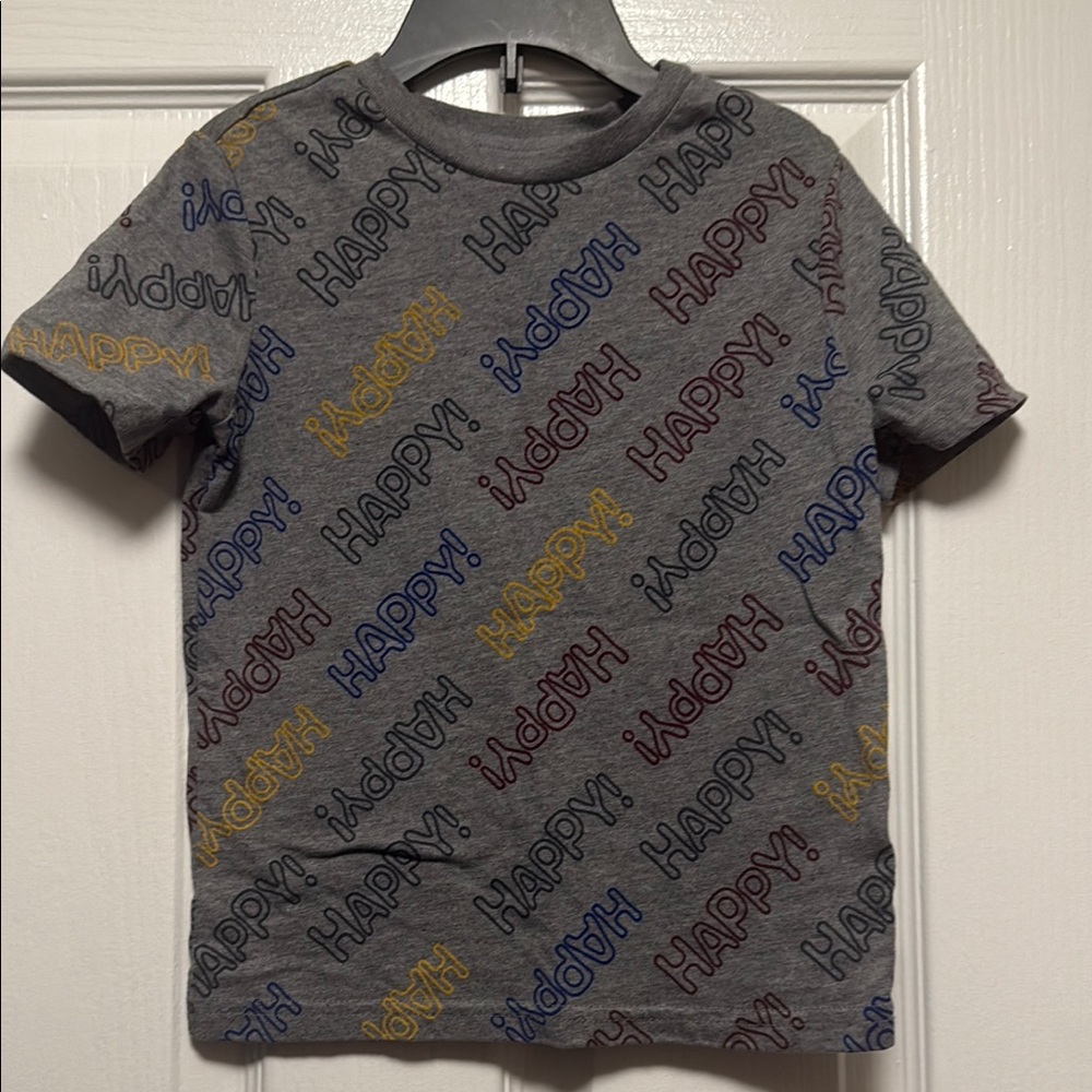 Vibrant Gray Kids Tee with Multicolor 'Happy' Design